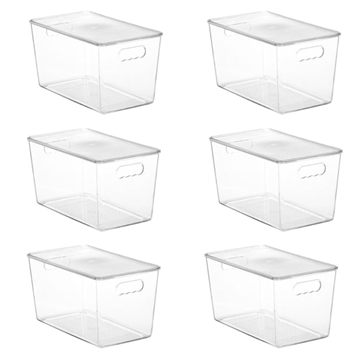 6 Pack Clear Stackable Storage Bins with Lids